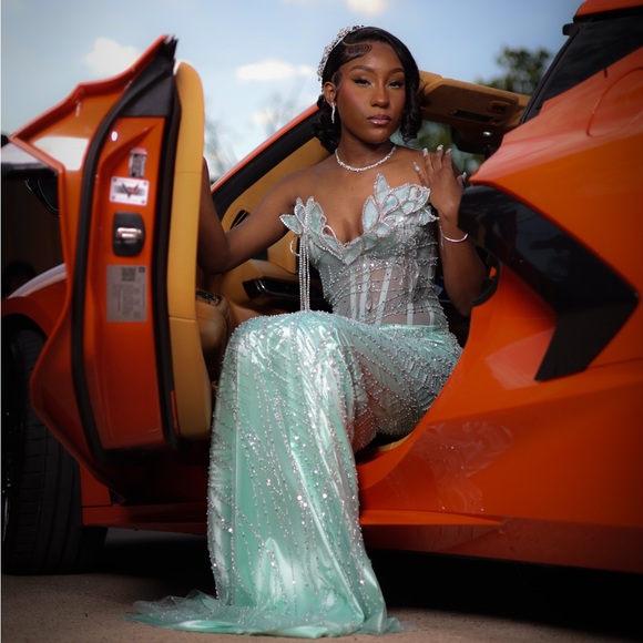 Mint Green Beaded Prom Dress